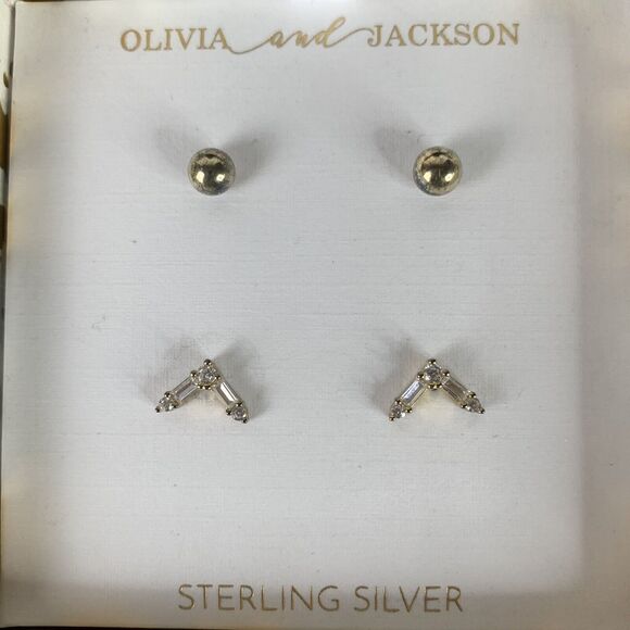 Olivia and Jackson Sterling Silver 2 Pairs Pierced Earring Set - New In Box - Picture 2 of 6